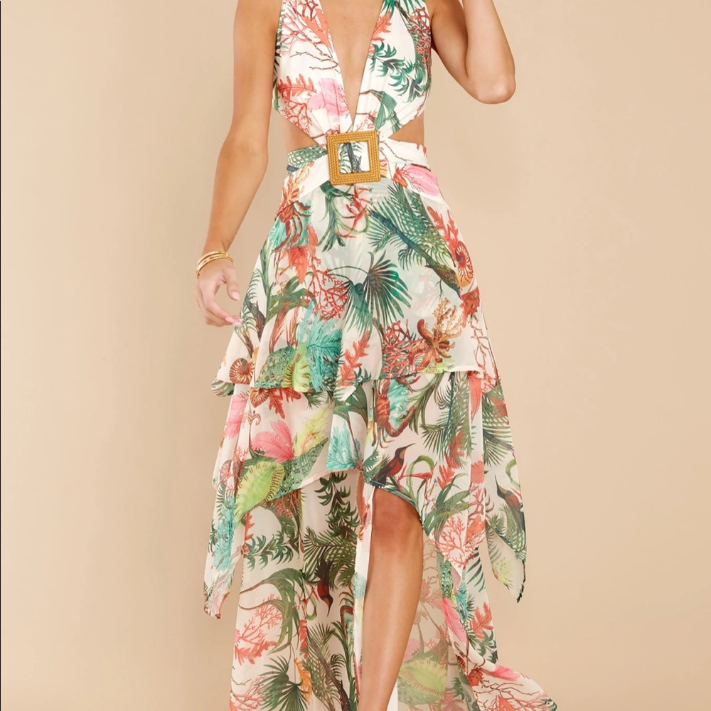 Red Dress Tropical Cut Out Maxi Dress 🏝